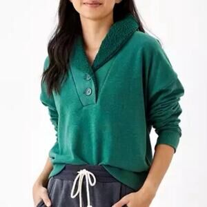 American Eagle Forest Green Henley Pullover Sweatshirt Fleece Sherpa Collar L
